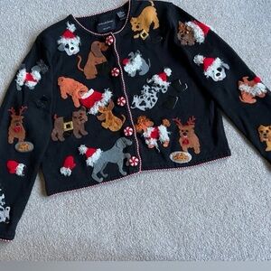 Michael Simon Christmas Dogs Santa Hat Cardigan Sweater Small